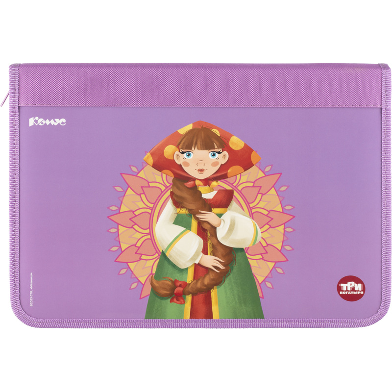 Изображение товара Папка для труда А4 с молнией и дизайном три богатыря Комус Любава