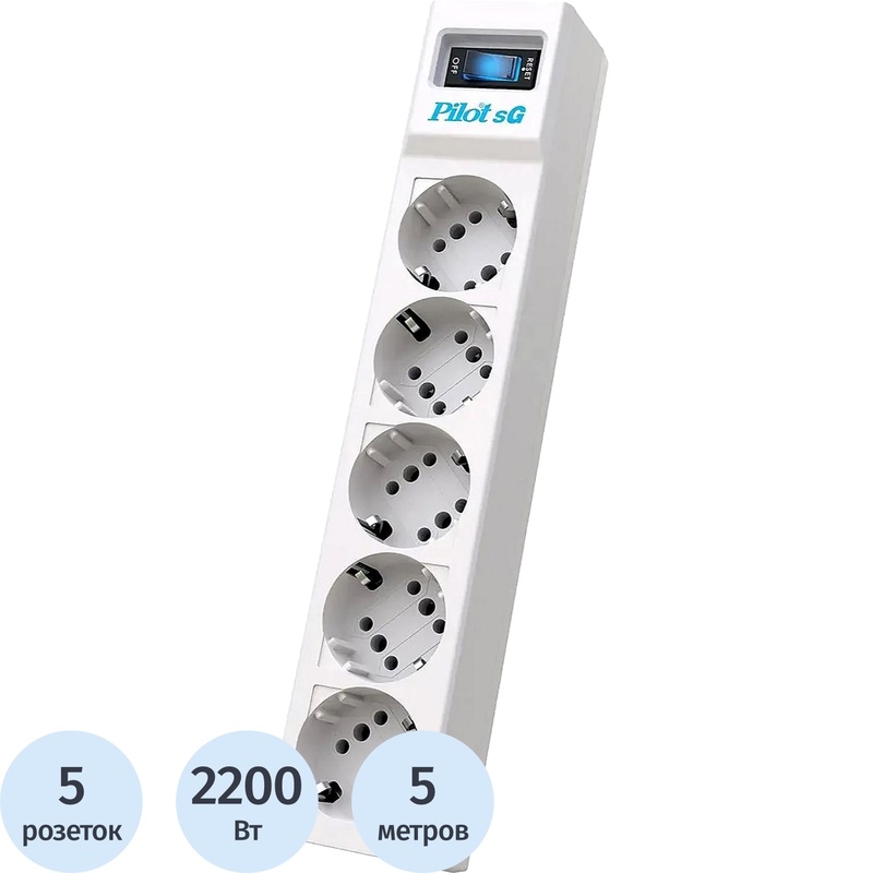 Изображение товара Сетевой фильтр ZIS Pilot sG на 5 розеток 5 метров серый