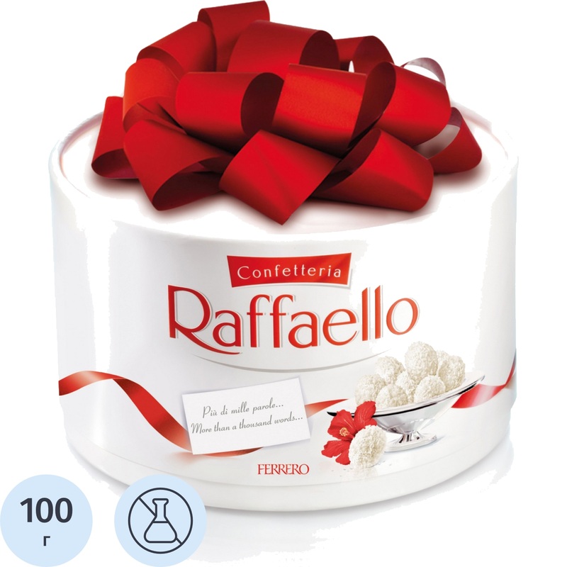 Изображение товара Конфеты Raffaello 100 г Кремовые белый шоколад миндаль кокосовая стружка