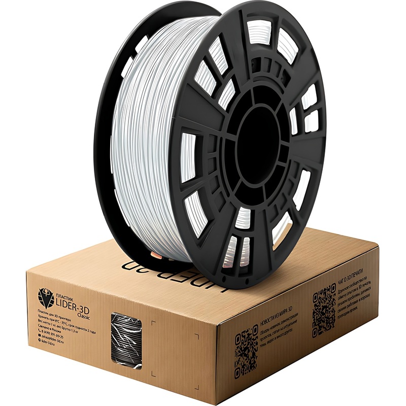 Изображение товара PETG пластик для 3D-принтера Lider-3D белый глянцевый 1.75 мм 1 кг