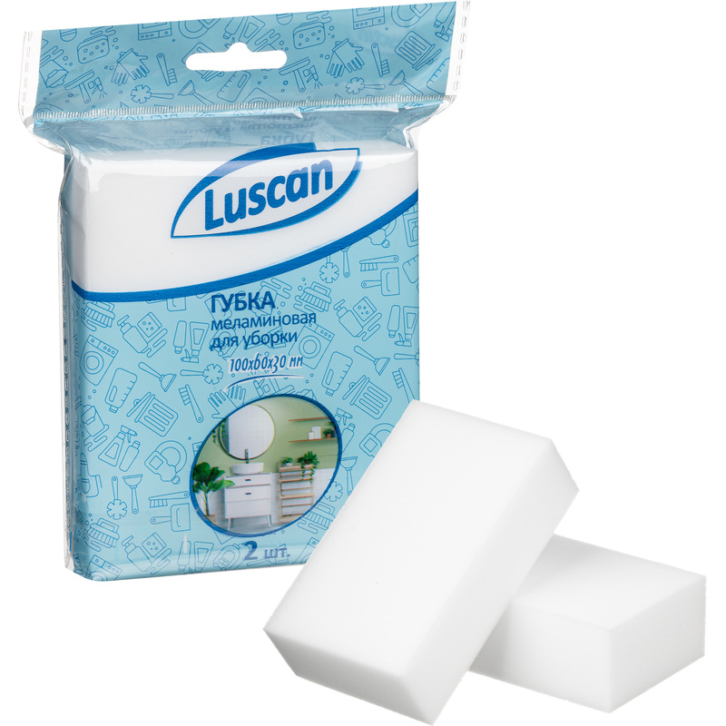 Изображение товара Губка для уборки Luscan меламин 10x6 см 2 шт - эффективное средство для очистки поверхности