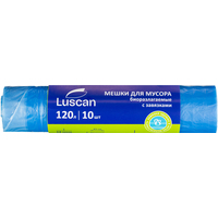 Мешки для мусора Luscan (Комус) 120 л с завязками синие (ПНД 14 мкм, 10  штук)