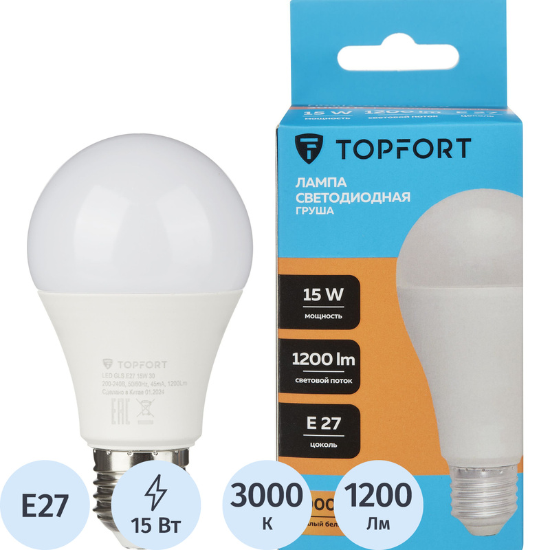 Изображение товара Лампа светодиодная TOPFORT 15 Вт E27 A 3000 К матовая