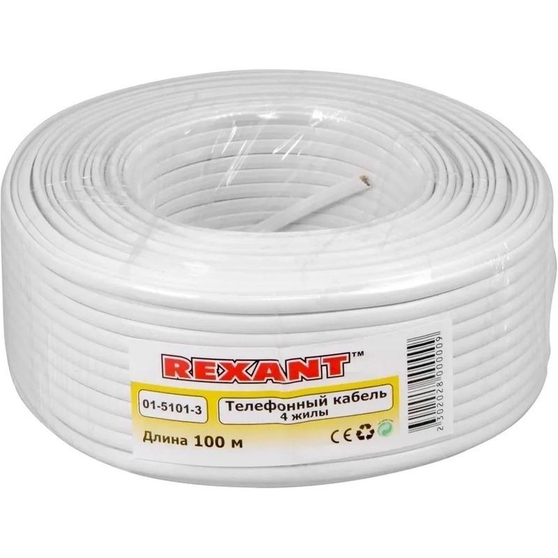 Изображение товара Кабель телефонный REXANT ШТЛП-4 100 м белый RJ-10