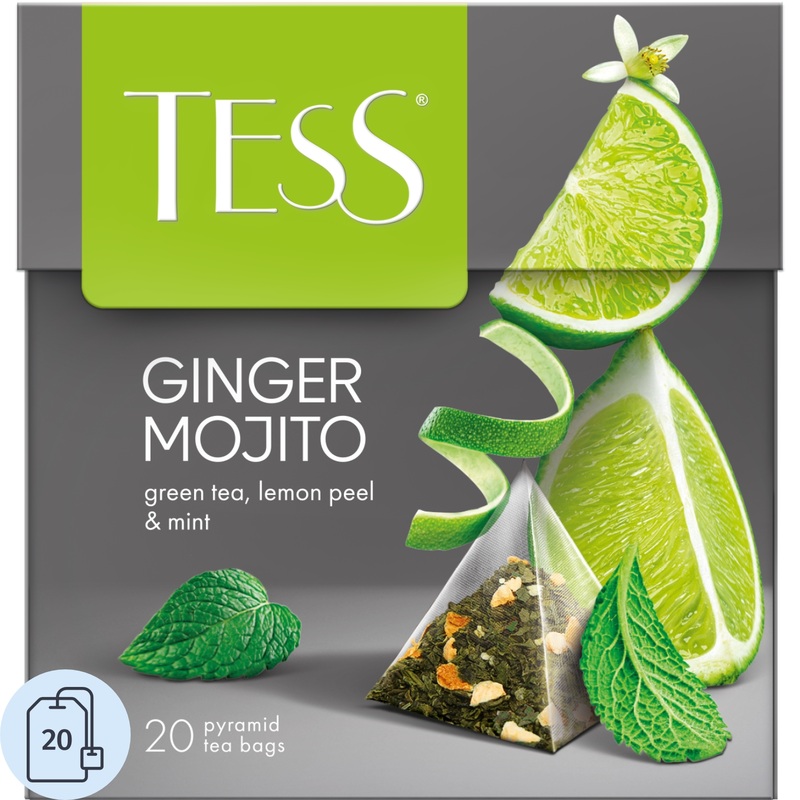 Изображение товара Чай зеленый Tess Ginger Mojito 20 пакетиков с лимоном и мятой