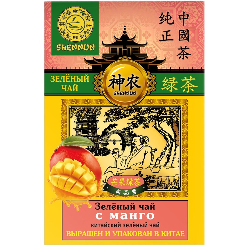 Изображение товара Зеленый чай Shennun с манго 100 г неферментированный в картонной упаковке