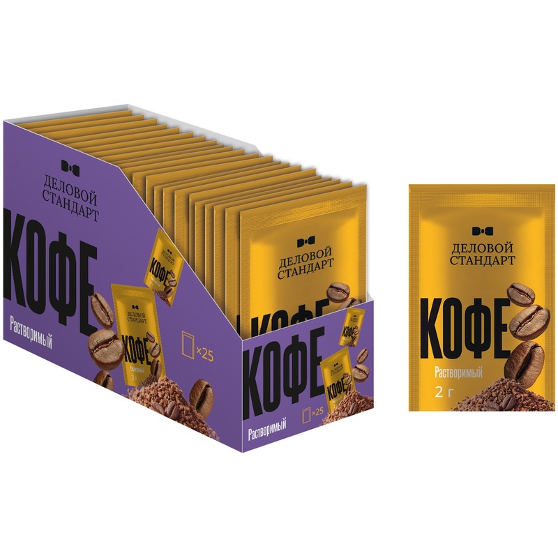 Изображение товара Кофе растворимый порционный Деловой Стандарт 25 пакетиков по 2 г