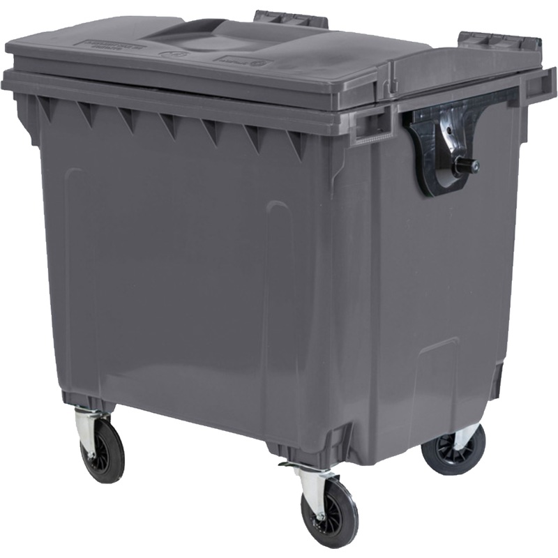 Изображение товара Контейнер-бак мусорный 1100 л на колёсах с крышкой пластик серый (135.6x136.2x109 см)
