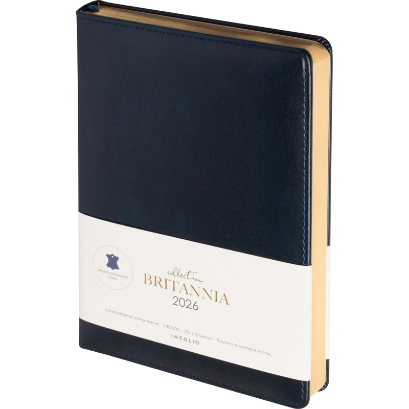 Изображение товара Ежедневник датированный 2026 год InFolio Britannia натуральная кожа А5 синий