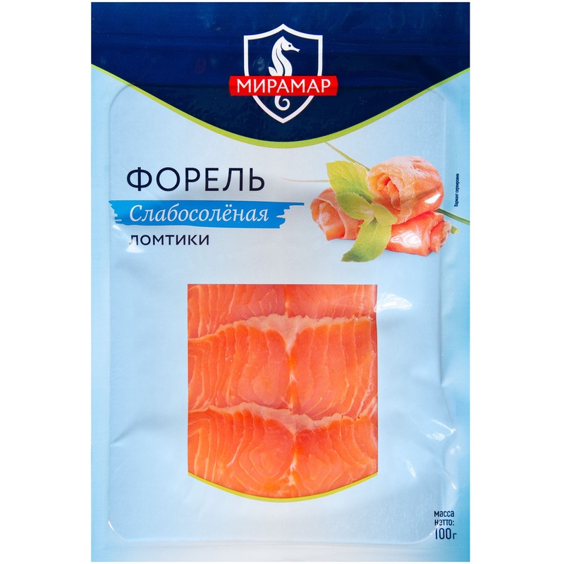 Изображение товара Форель Меридиан Мирамар слабосолёная ломтики 100 г натуральный деликатес