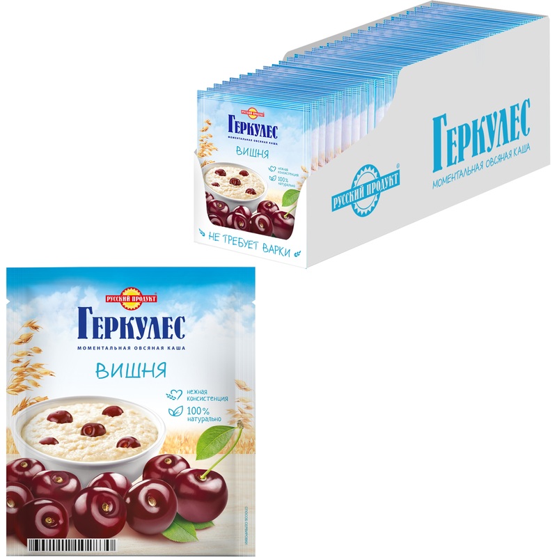 Изображение товара Каша Русский Продукт Геркулес с вишней 30 штук по 35 г