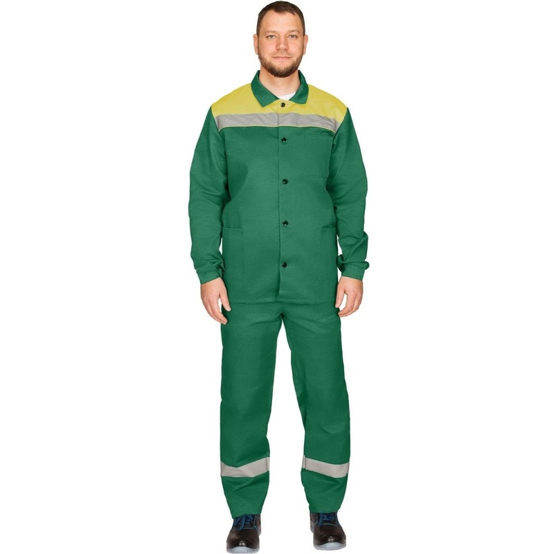 Изображение товара Рабочий летний мужской костюм л16-КБР с СОП зеленый жёлтый размеры 44 46