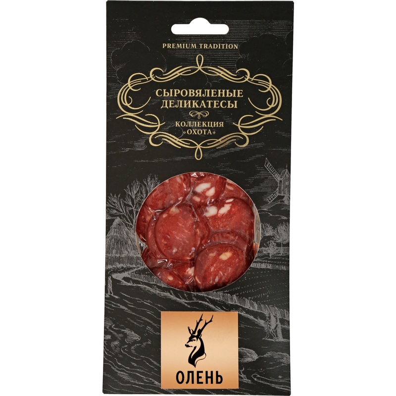 Изображение товара Колбаса Охота сыровяленая из оленя нарезка 75 г натуральная
