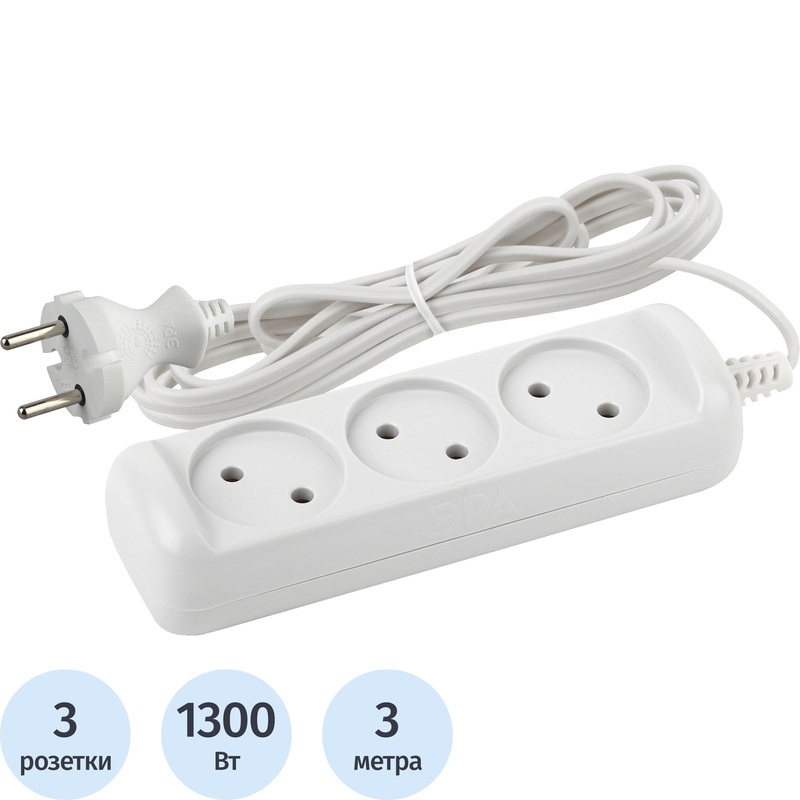 Изображение товара Удлинитель Эра UX-3-3m(M) 3 розетки 3 метра белый, надежный