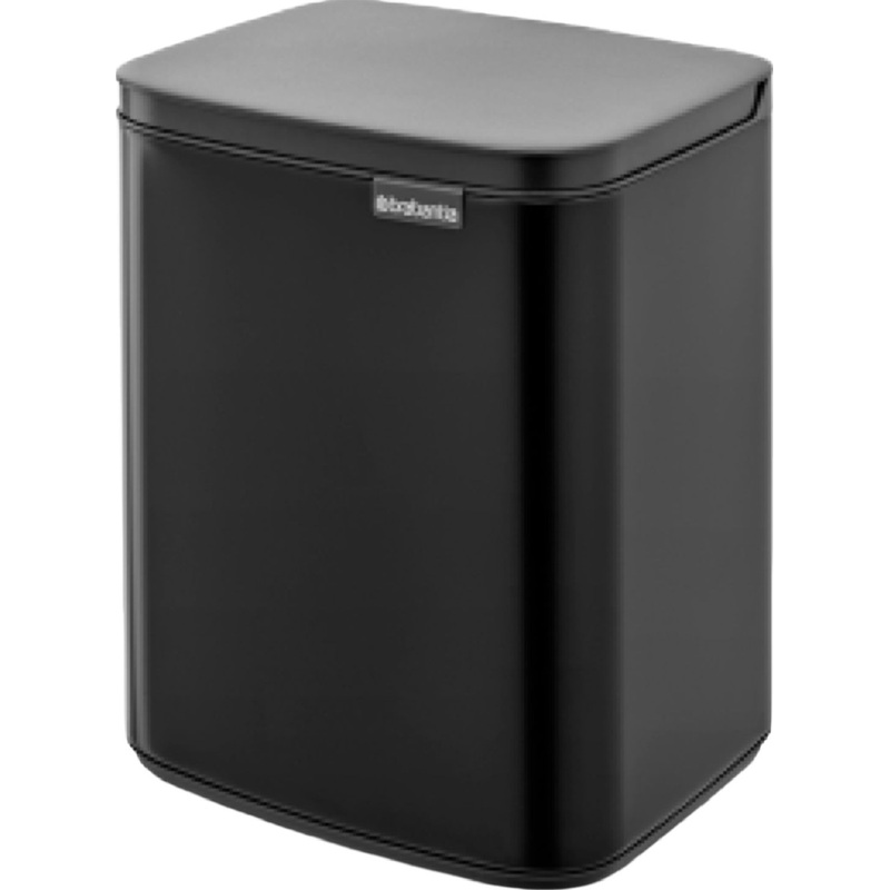 Изображение товара Контейнер-бак мусорный 12 л с крышкой нержавеющая сталь/пластик чёрный (37.5x29.5x23 см)