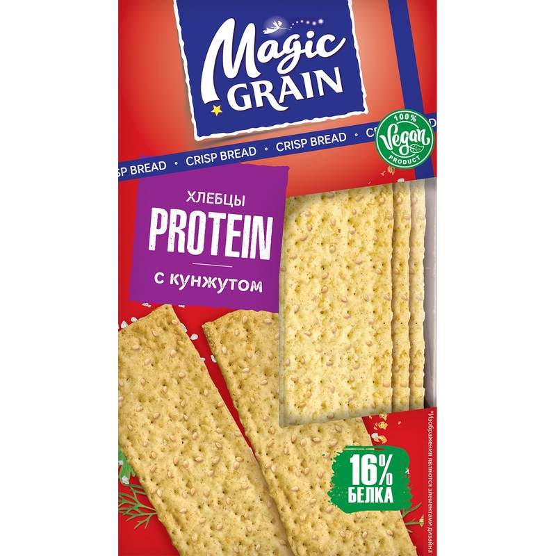 Изображение товара Хлебцы цельнозерновые Magic grain Protein с кунжутом пшеничные 160 г