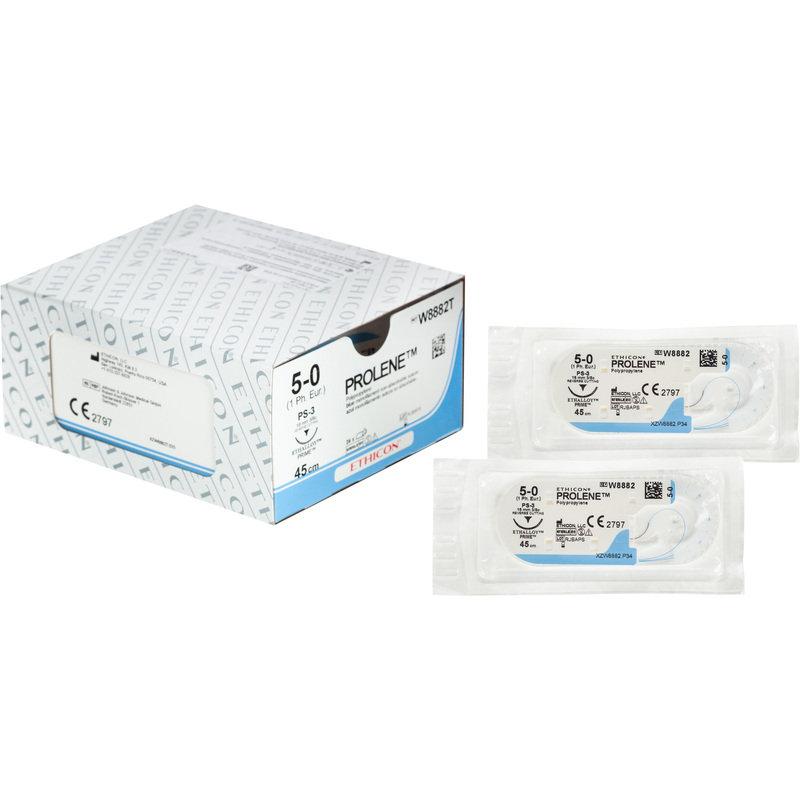 Изображение товара Шовный материал Пролен 5/0 45 см обратно-режущая игла 16 мм 3/8 W8882Т (24 штуки в упаковке)