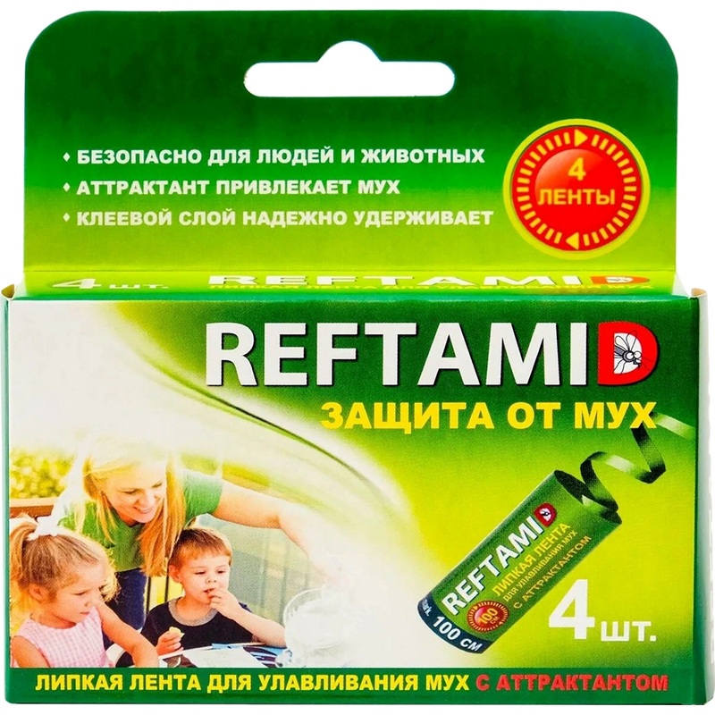 Изображение товара Средство Рефтамид липкая лента от мух 45 г 4 штуки в упаковке