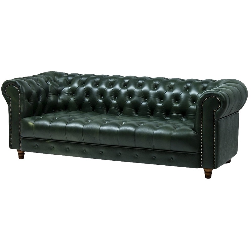 Изображение товара Диван трехместный Chester зеленый (натуральная кожа c компаньоном)