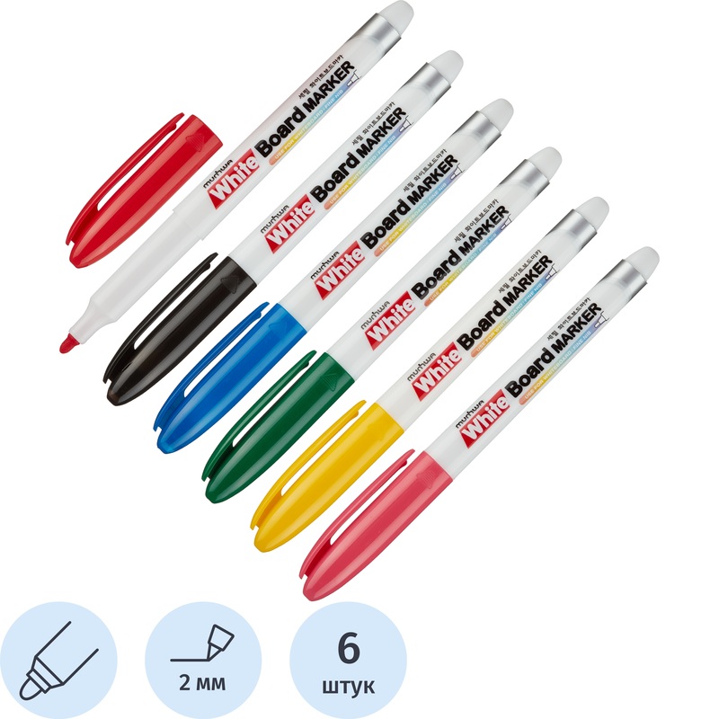 Изображение товара Маркер для белых досок MunHwa 6 цветов 2 мм с системой Cap Off