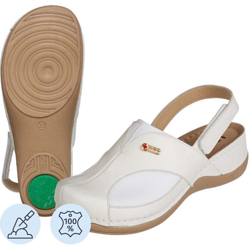 Изображение товара Сабо женские Leon MED913 ПУ из натуральной кожи белые размер 41 с ремешком