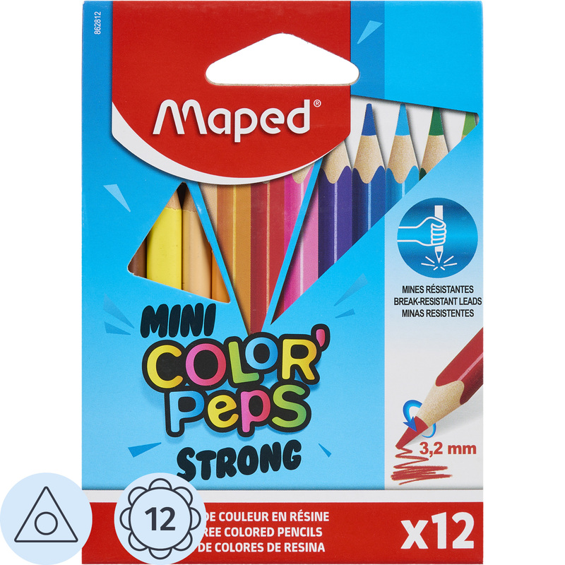 Изображение товара Карандаши цветные Maped Color'Peps Mini Strong 12 карандашей 12 цветов трёхгранные (укороченные)