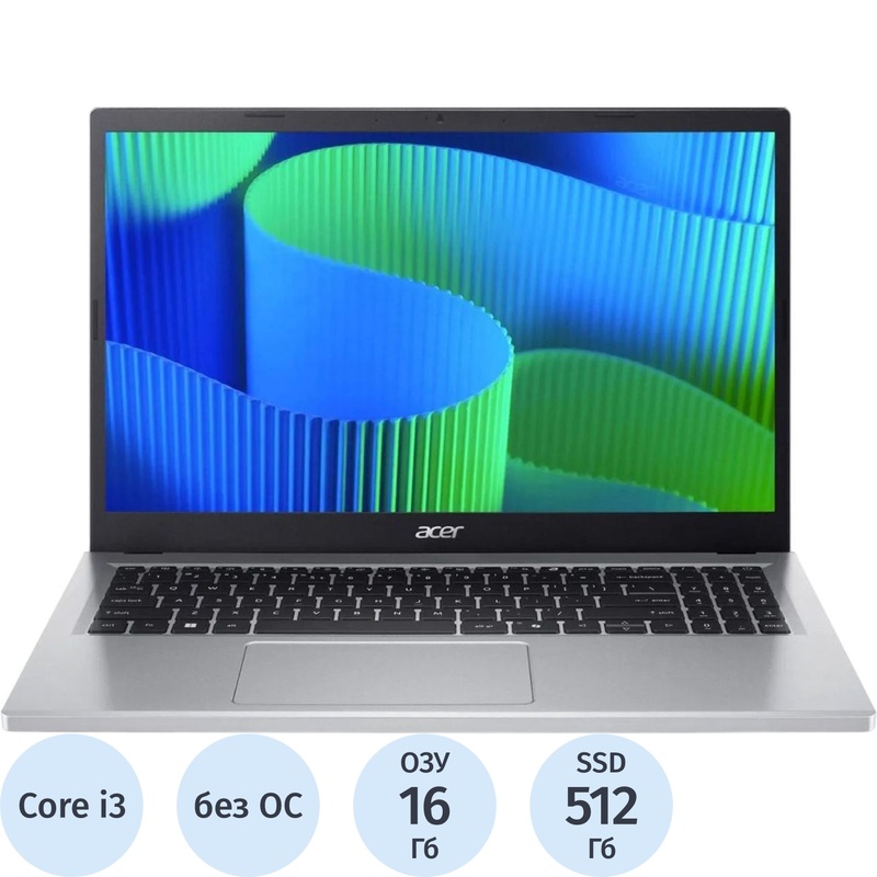 Изображение товара Ноутбук Acer Extensa EX215-34-32RU 15.6" серебристый Intel Core i3 N305/16 ГБ/SSD 512 ГБ (NX.EHTCD.003)