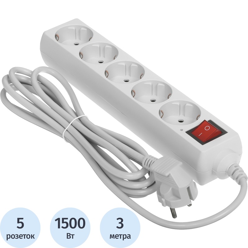 Изображение товара Сетевой фильтр Buro 500SL на 5 розеток, 3 метра, защита от перегрузки и короткого замыкания