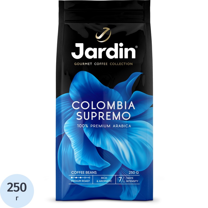 Изображение товара Кофе в зёрнах Jardin Colombia Supremo арабика 100% 250 г (пакет) Изображение товара Кофе в зёрнах Jardin Colombia Supremo арабика 100% 250 г (пакет)