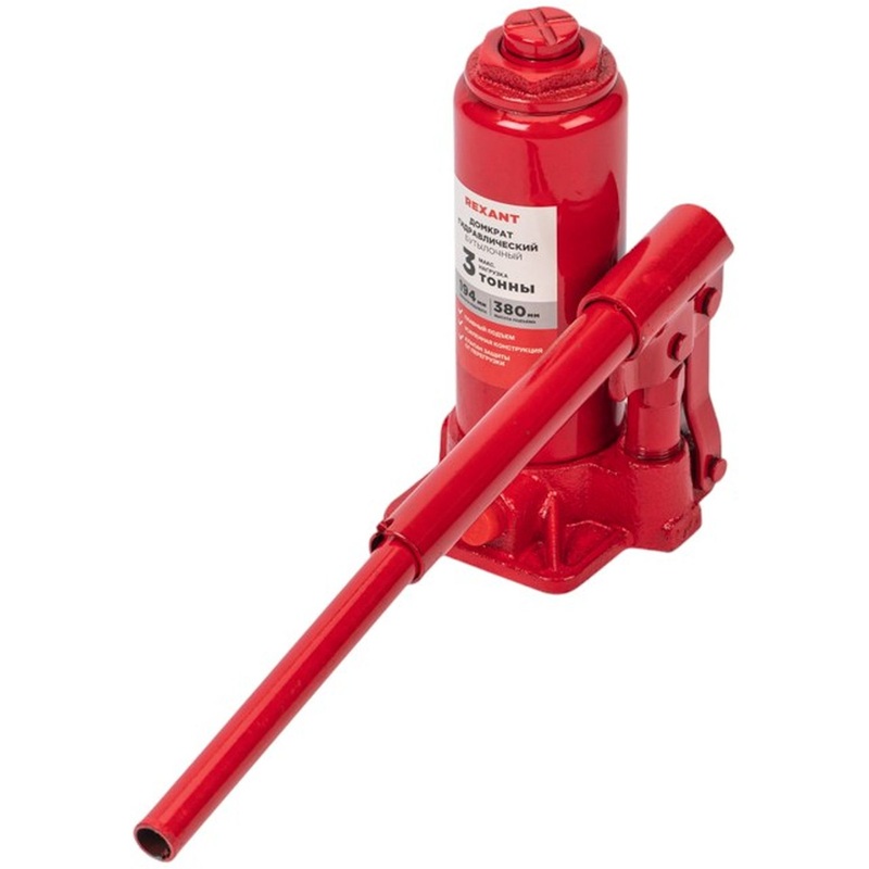 Изображение товара Домкрат гидравлический бутылочный Rexant 3 тонны 194-380 мм
