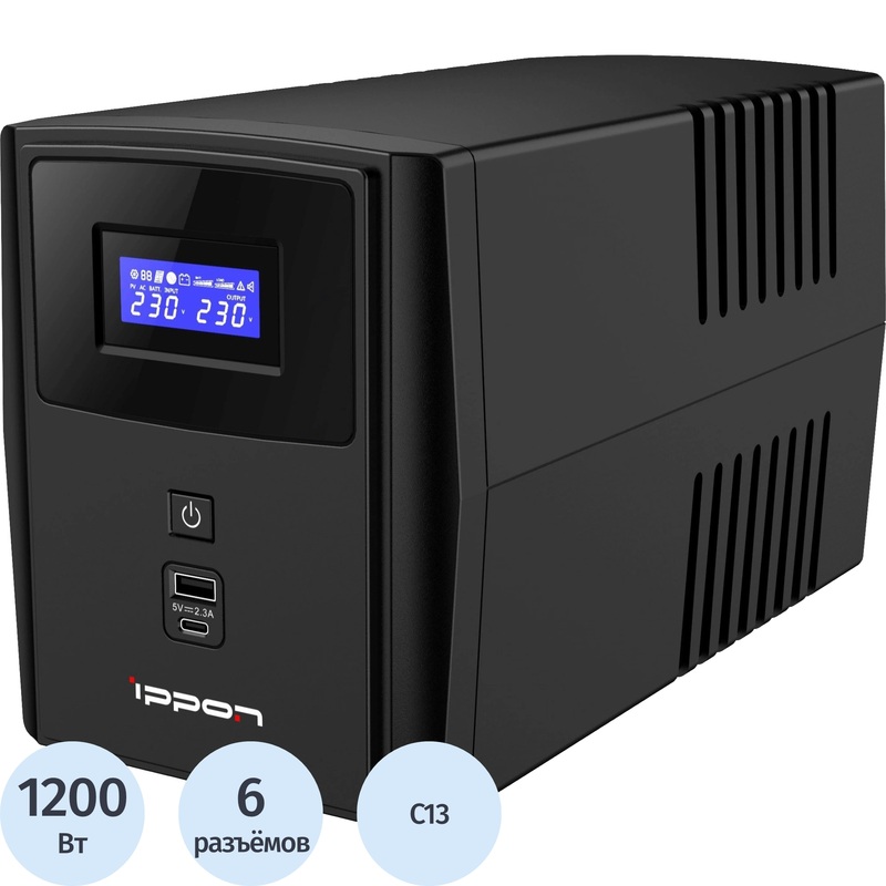 Изображение товара Источник бесперебойного питания Ippon Smart Power Pro II 2200 2200 ВА 1200 Вт защита данных