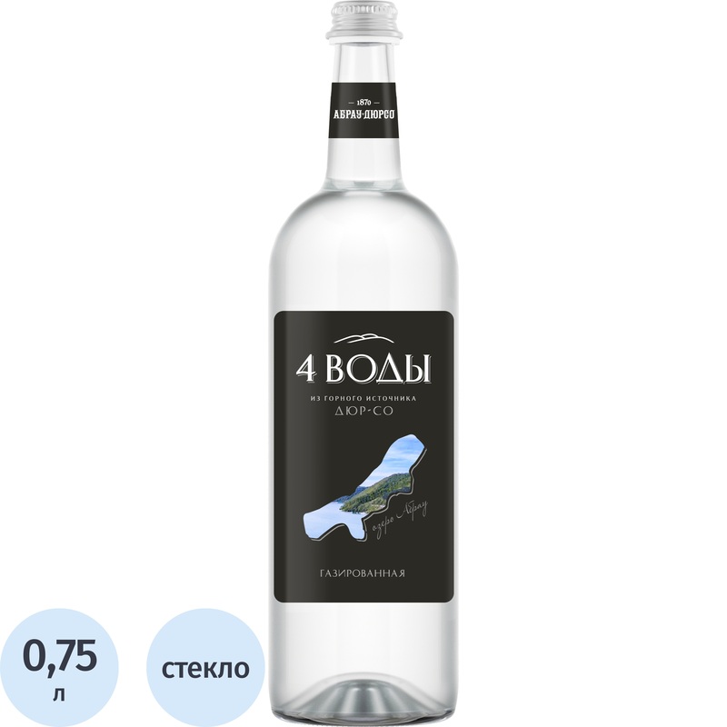 Изображение товара Газированная питьевая вода 4Воды 0.75л натуральная сильногазированная без добавок