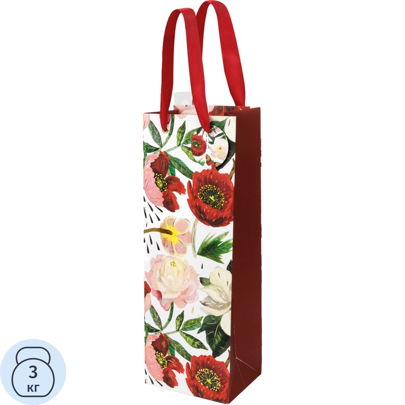 Изображение товара Пакет подарочный под бутылку с тиснением Bruno Visconti Premium Flora Пионы (36x12.3x9 см)