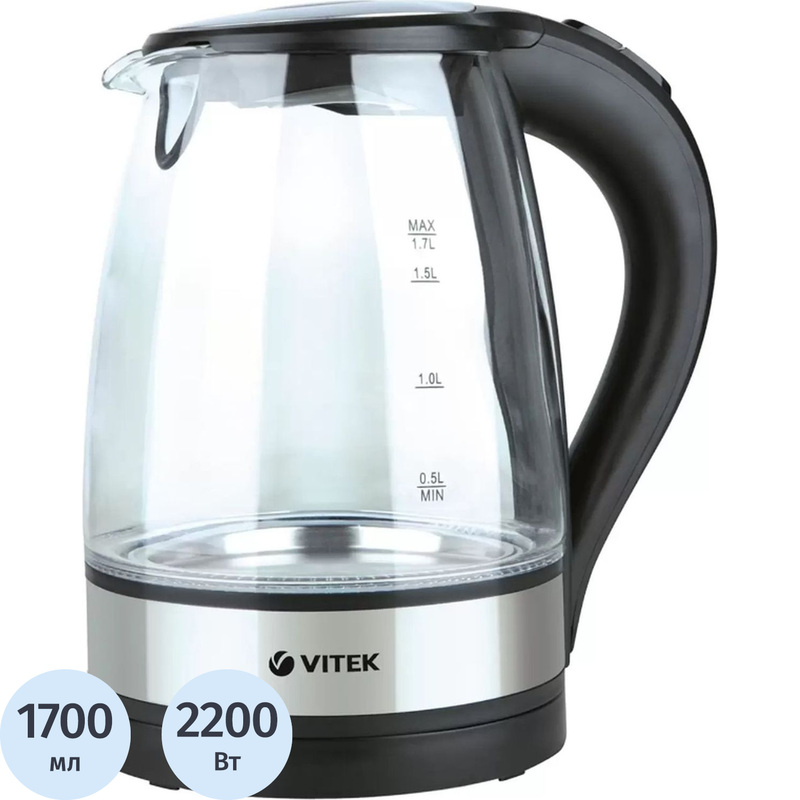 Изображение товара Электрочайник Vitek VT-7008 1.7л чёрный с подсветкой стеклянный