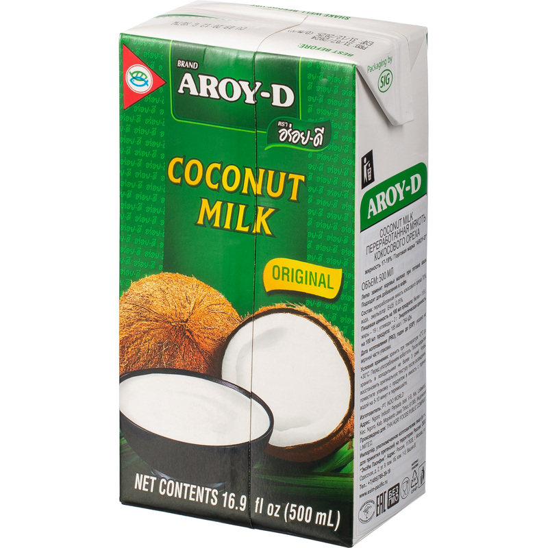 Изображение товара Кокосовое молоко Aroy-D стерилизованное 0.5л натуральное для кулинарии и напитков