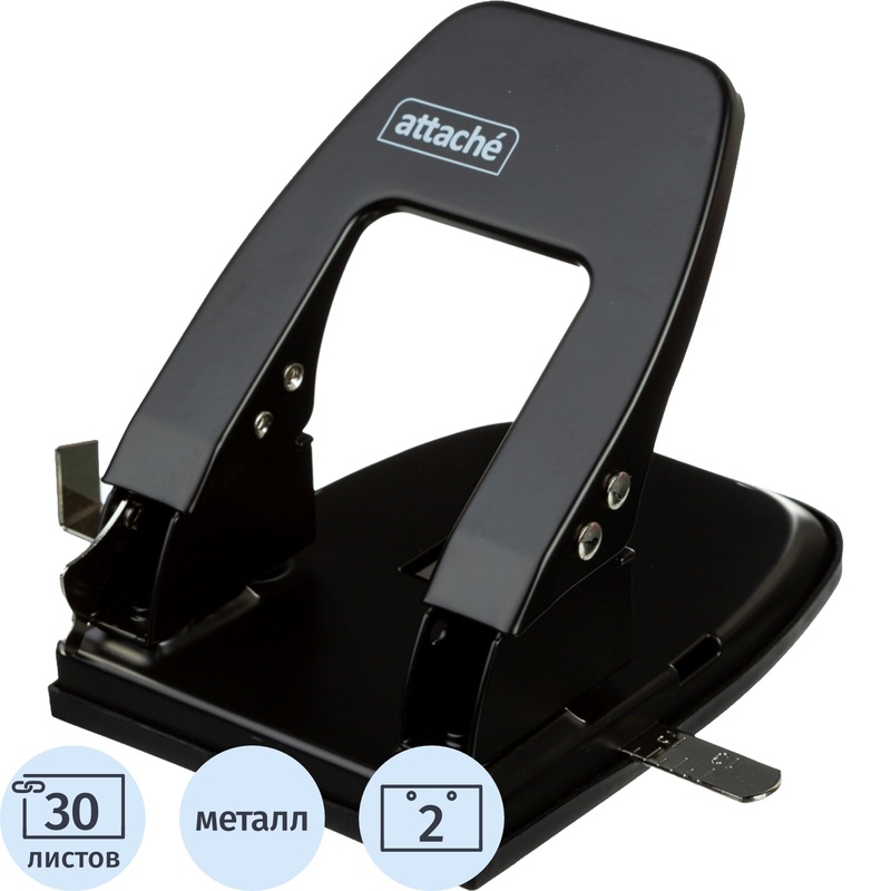 Изображение товара Дырокол Attache до 30 листов черный с линейкой для офиса и дома
