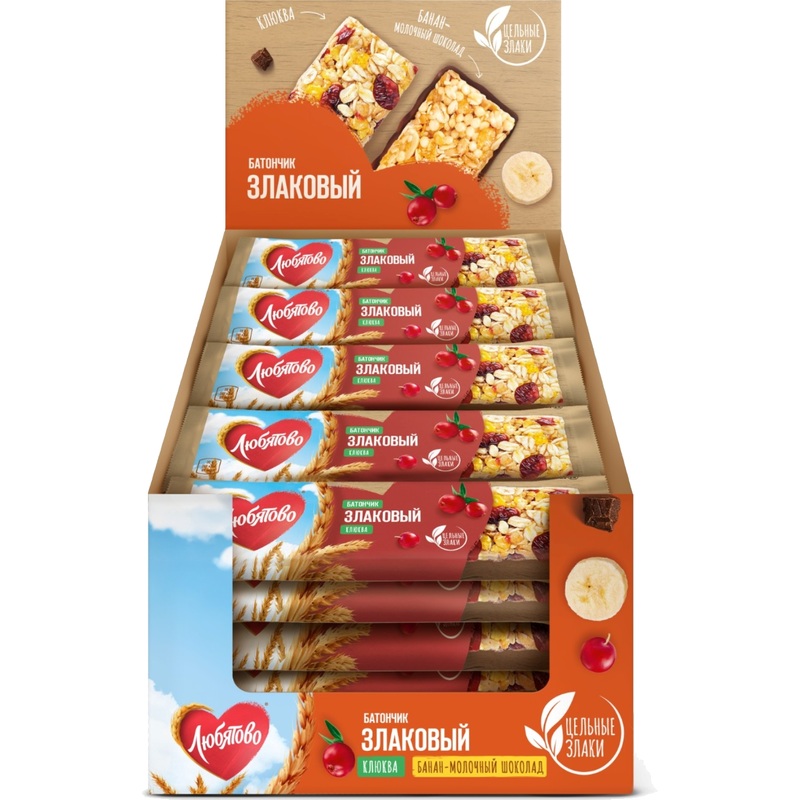 Изображение товара Злаковый батончик Любятово с клюквой 675 г натуральный перекус для энергии