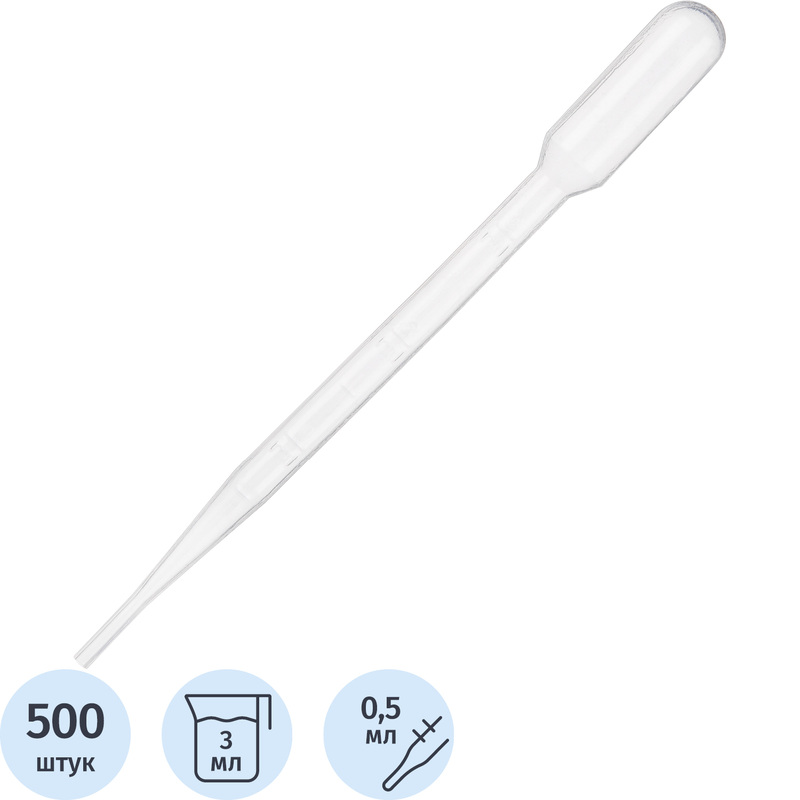 Изображение товара Пипетка Пастера 3 мл прямая-0.5-3 160 мм нестерильная (500 штук в упаковке)
