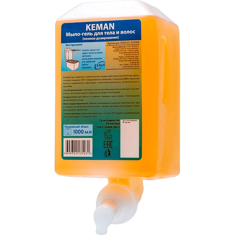 Изображение товара Картридж с жидким мылом-гелем Keman 100042-А1000 1000 мл