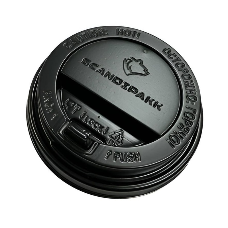 Изображение товара Уценка. Крышка для стакана Сканди Пакк 90 мм пластиковая черная с клапаном 1000 штук в упаковке