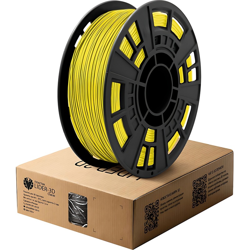 Изображение товара Пластик PETG Lider-3D жёлтый глянцевый 1.75 мм 1 кг для 3D-принтера