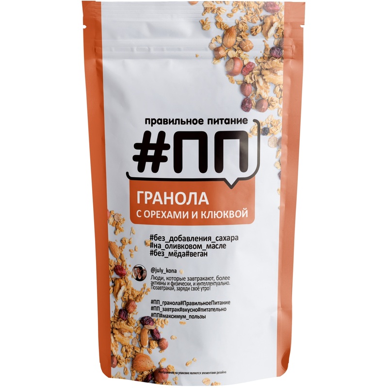 Изображение товара Завтрак Гранола без сахара с орехами и клюквой 350 г Россия