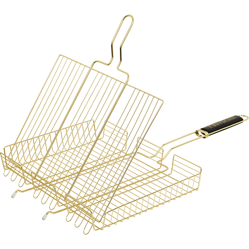 Изображение товара Решетка-гриль Boyscout Gold 42x32x5.5 см нержавеющая сталь с деревянными ручками