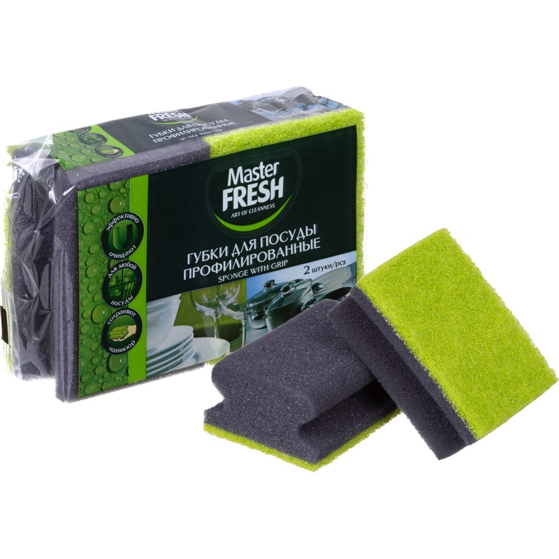 Изображение товара Губка для посуды Master FRESH Black поролон с абразивным слоем 2 шт