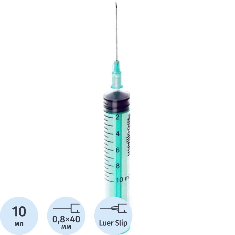 Изображение товара Шприц трёхкомпонентный Sitekmed 10 мл 21G 0.8 х 40 мм (100 штук в упаковке)