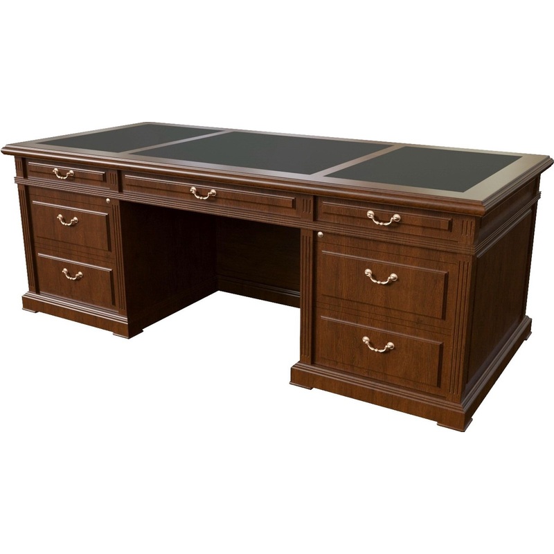 Изображение товара Стол руководителя письменный Washington 29100 с тумбой орех тёмный 2200x1000x800 мм