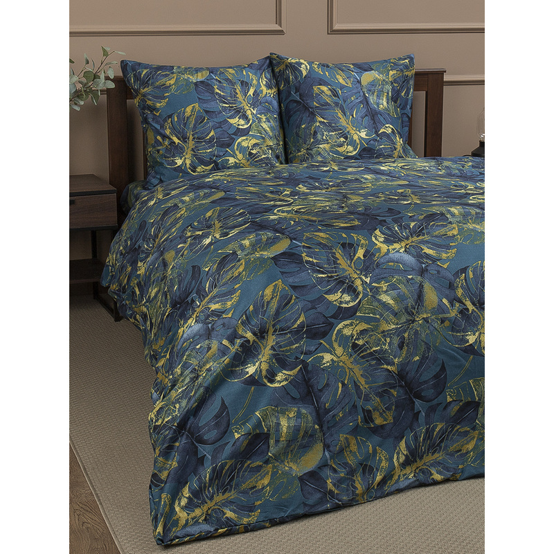 Изображение товара Постельное белье Amore Mio Envelop 1.5-спальное микрофибра синяя и золотистая Россия
