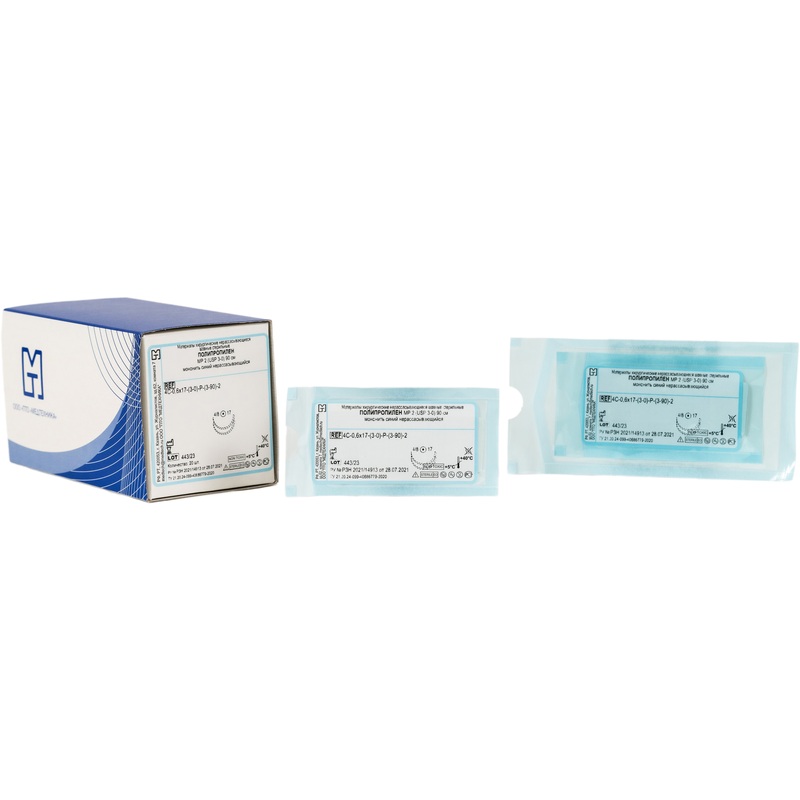 Изображение товара Шовный материал нерассасывающийся полипропилен 3/0 17 мм игла 20 шт