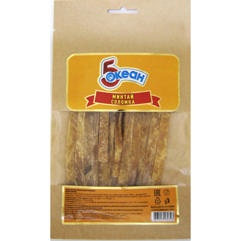 Изображение товара Соломка рыбная 5Океан 70 г соломка из филе тресковых пород минтай соль