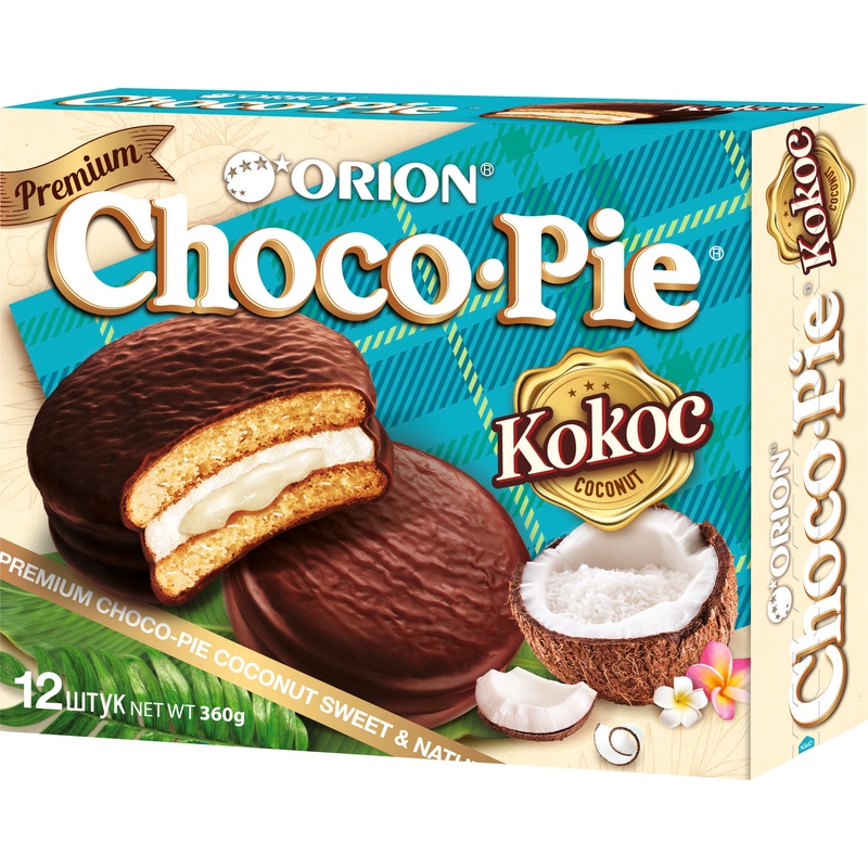 Изображение товара Пирожное Choco Pie Coconut в глазури 360 г с тропическим вкусом